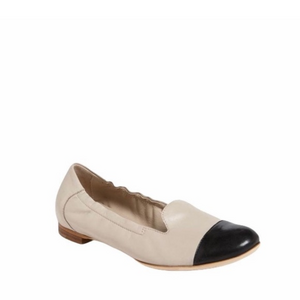 AGL‎ Cap Toe Cream Taupe & Black Smoking Flats Slip On Loafers